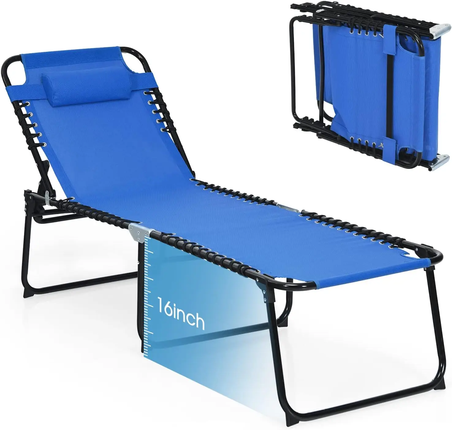 Lounge Chairs for Outside, Extra High Folding Beach Tanning Lounger with 4-Level Adjustable Backrest, 2-Level Footrest