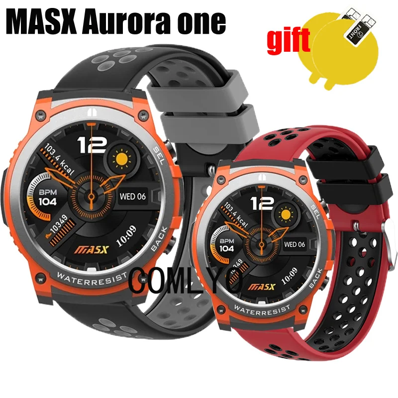 3in1 For MASX Aurora one Strap Smart Watch Silicone Soft Sports Band Belt Screen Protector Film