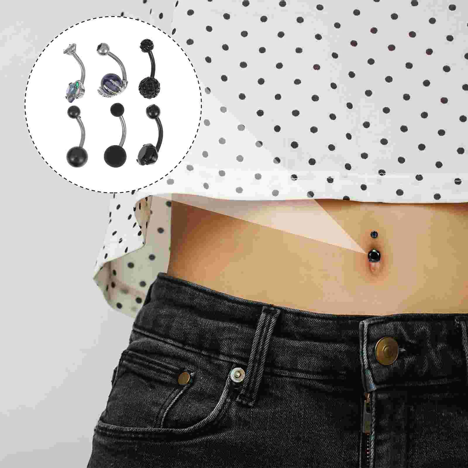 6 Pcs Navel Ring Set Rhinestone Jewelry Practical Jewelries Rings Rhinstone Belly Charming Piercings Fine