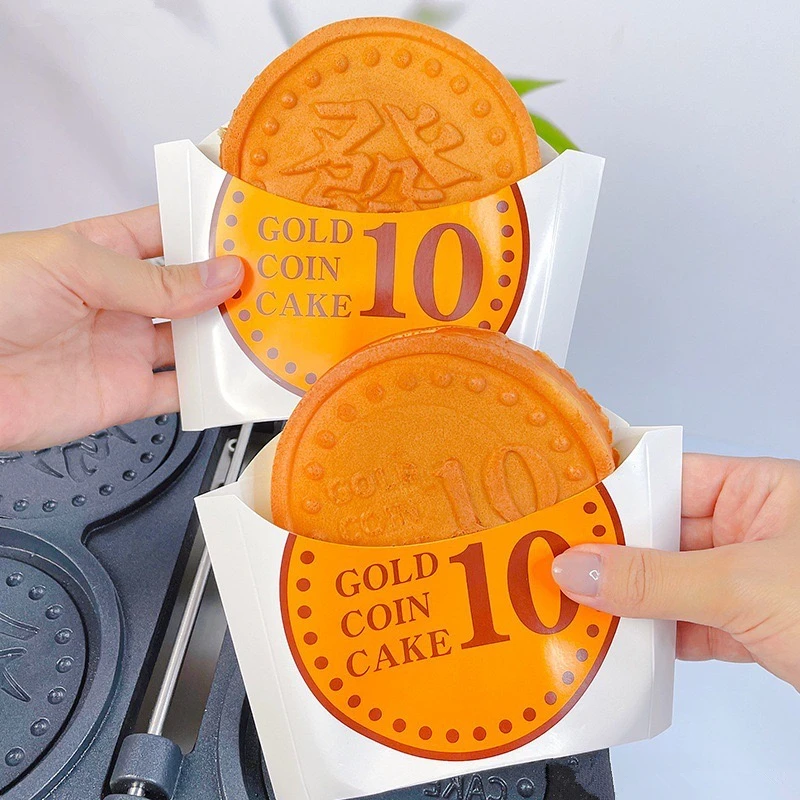 100pcs Disposble Packaging Gold Coin Waffles Paper Package Gold Coin Waffle Package Snack Package Box