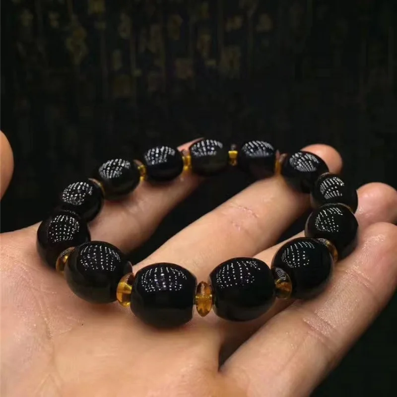 Natural All Black Yak Skull Sheep Horn Jujube 12 * 12mm Buddha Beads Tibetan Bracelet