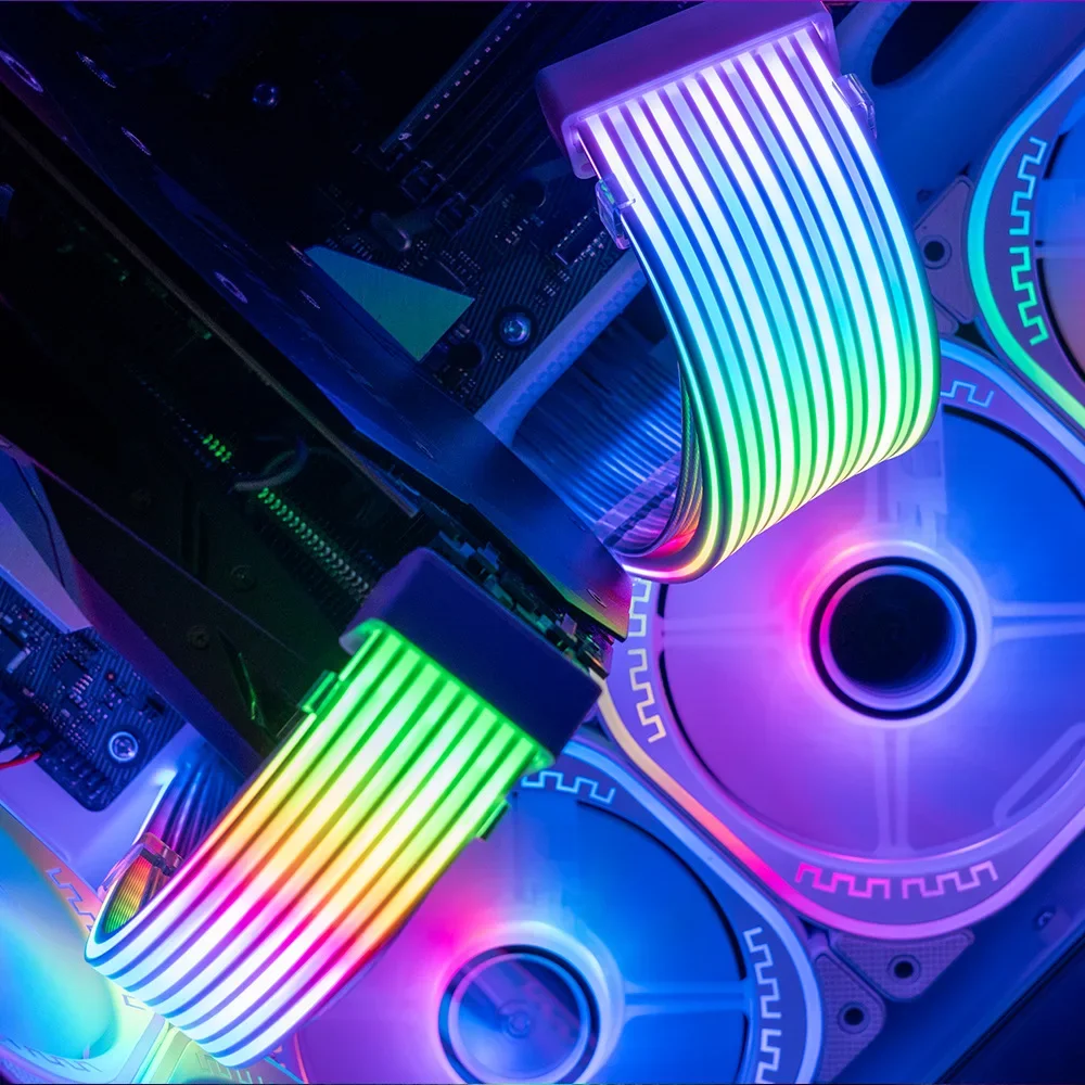 Czarny biały 24Pin 8Pin ARGB Light Board PSU Przedłużacz ARGB Cover LED Pasek płyty głównej Strimer 24Pin Silikonowy pasek świetlny — zdjęcie produktu 6