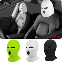 2pcs Car Seat Cover Masked Person KnittedHeadgear Halloween Headrest Cover Decoration CarAnti-theft Warning Accessories