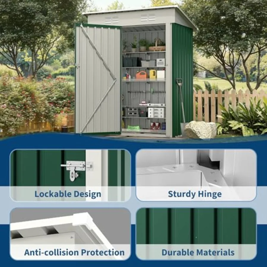Outdoor metal storage shed for backyard garden patio lawn use, galvanized steel construction, gray finish, anti-corrosion coati