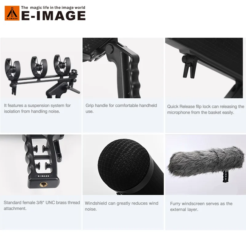 E-IMAGE BS-P60 Durable Lightweight Anti-vibration Suspension Windshield System for Shotgun micrphones Sennheiser MKH-416