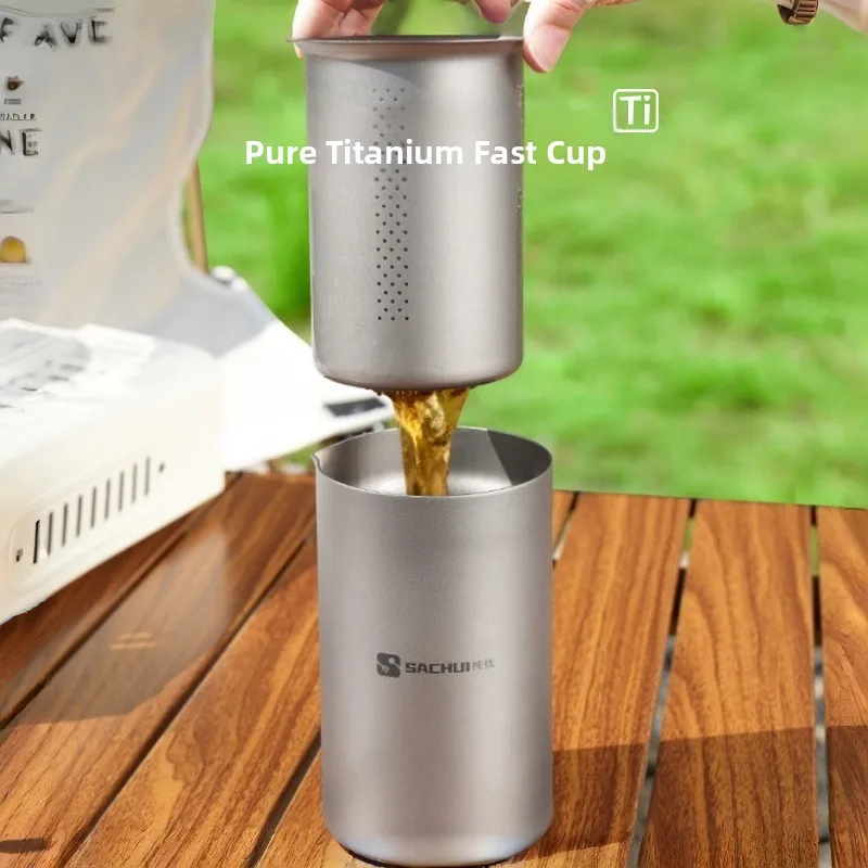 Pure Titanium Travel Tea Set Ultra Lightweight Portable Outdoor SACHUI Double Layer Qui Guest Cup High End Brewing Device
