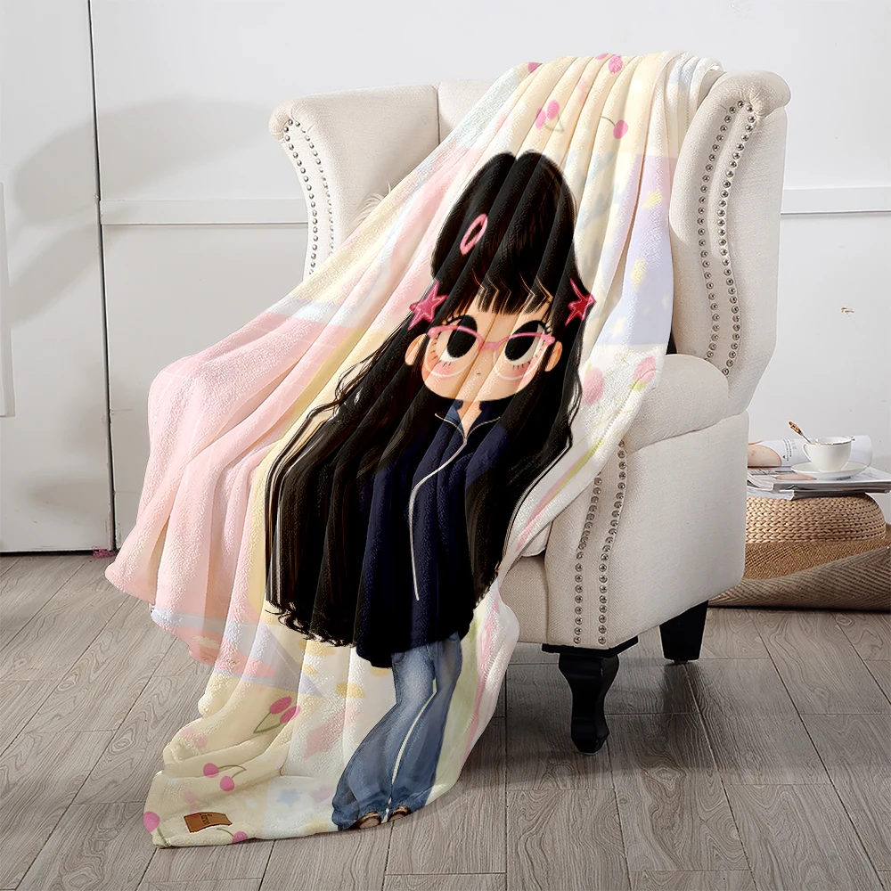 Q Version Girl Glasses Cute Cute Flannel Fleece Throw Blanket Soft Plush Bed Couch Cover Perfect Gift for Women Girls Kids