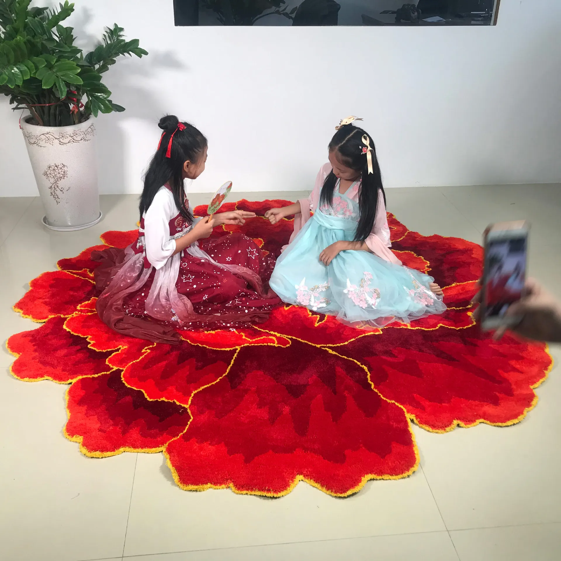 3D Peony Thick Flower Carpet Bedroom Living Room Round Rug Bed Soft Parlor Red/Blue Rugs Anti-slip Hallway Chair Kids Door Mat