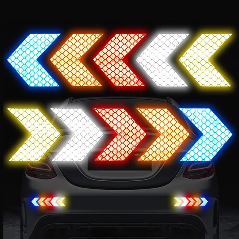 10/12PCS Car Reflective Sticker Arrow Rear Bumper Sticker Motorcycle Trunk Battery Electric Car Night Warning Tail