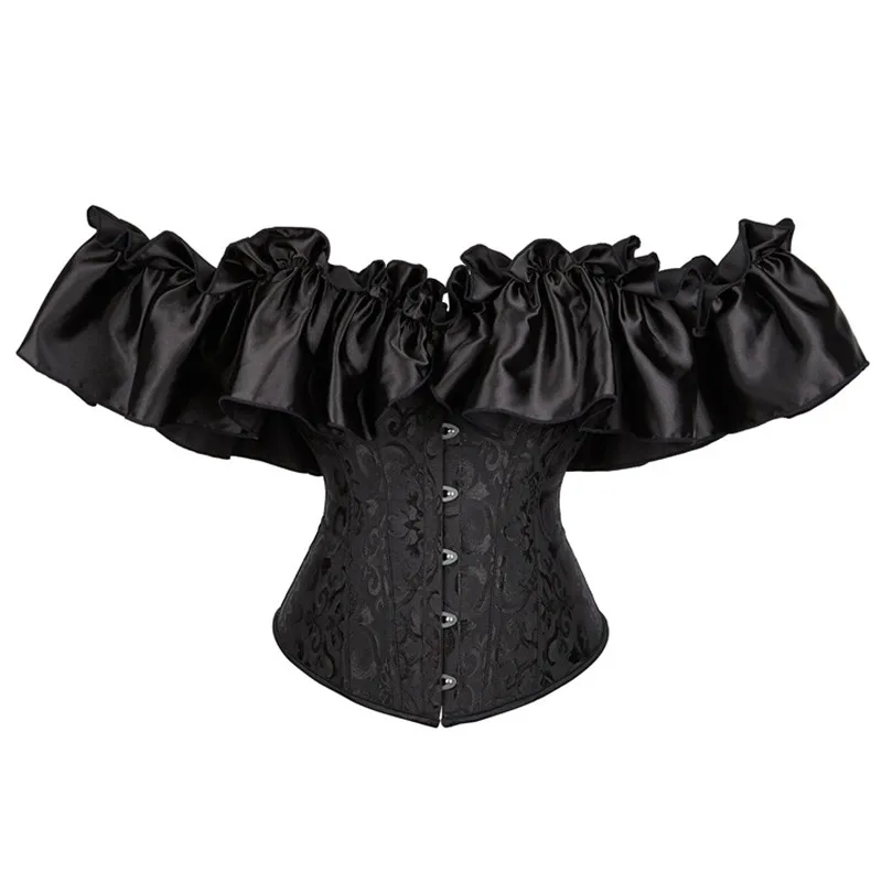 Corset Top Bustier Plus Size Short Sleeve Overbust Corselet Burlesque Sexy Lingerie Costume Renissance Black