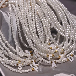 Name Initial Shell 26 Letter Pendant Necklace for Women 4MM Simulated Pearl Bead Choker Fashion New Jewelry
