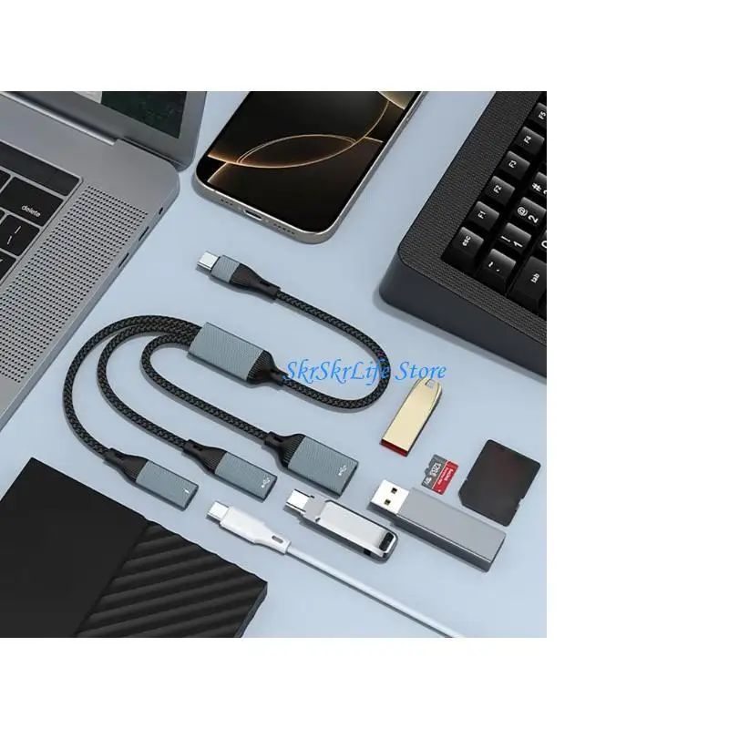 

E65E Type C Splitter Cable 60W Зарядка и концентраторы передачи данных для телефонов таблеток