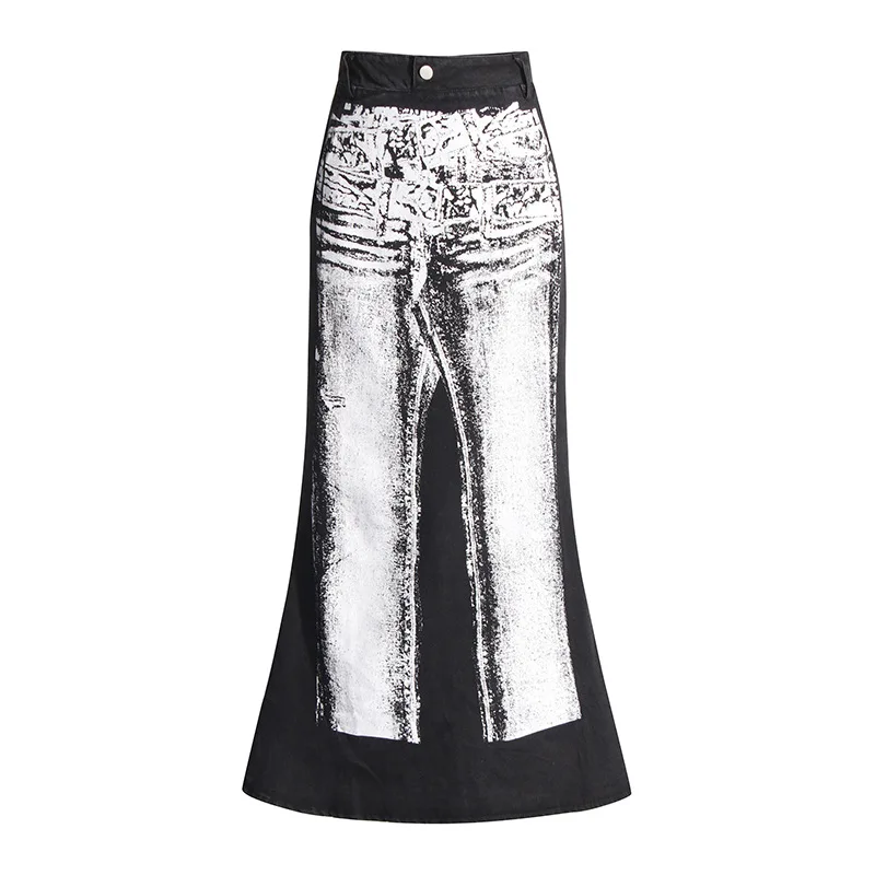 

SuperAen Vintage Denim Skirt Summer 2024 New Fashion Washed Irregular Design High Waist Skirt