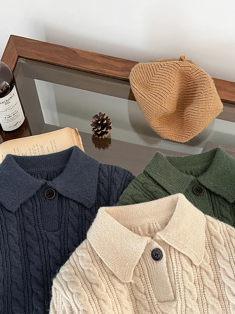 2025 خريف جديد طفل طويل الأكمام متماسكة قمصان بولو الرضع فتاة التلبيب سترة الصلبة الاطفال الفتيان سترة بولو غير رسمية ملابس الأطفال