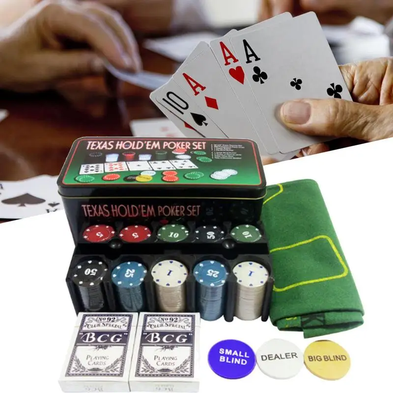 200pcs Texas Hold 'em Poker Chips With Tin Case Casino Chips Set For Texas Holdem Blackjack Gambling Traveling Poker Set