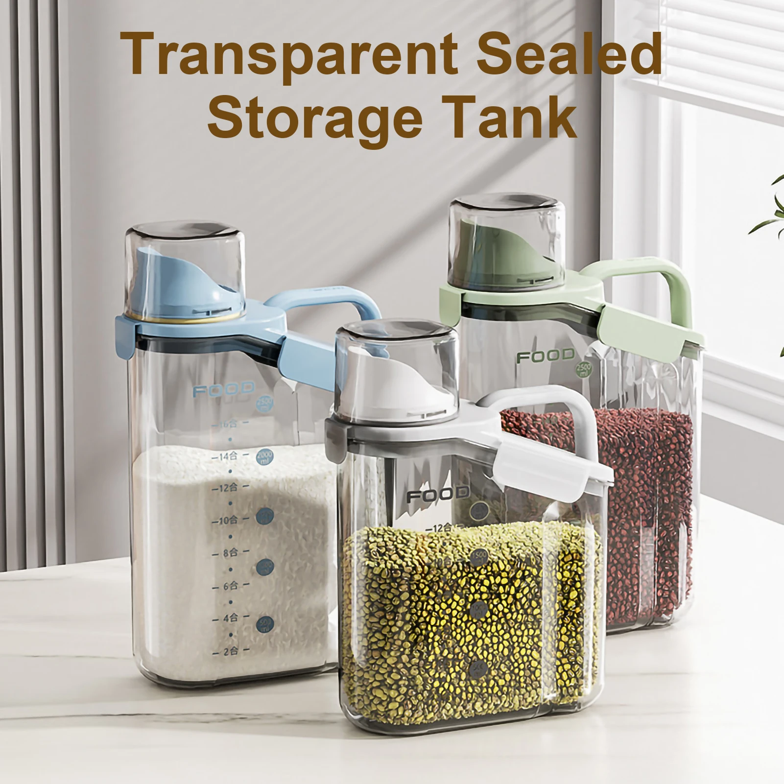 Grain Storage Box Cereals Container Scale Handle Food Bean Sealed Jar Kitchen Large Capacity Grain Dispenser Oatmeal Bottle