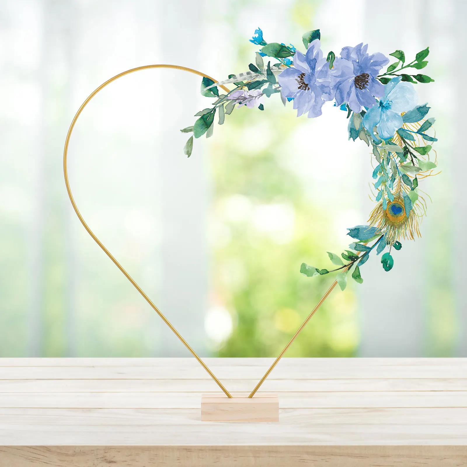 

2 Sets Wooden Base Wreath Heart Shaped Metal Wreaths Wall Lamp Florist Rings Hoops for Craft Golden Floral Miss