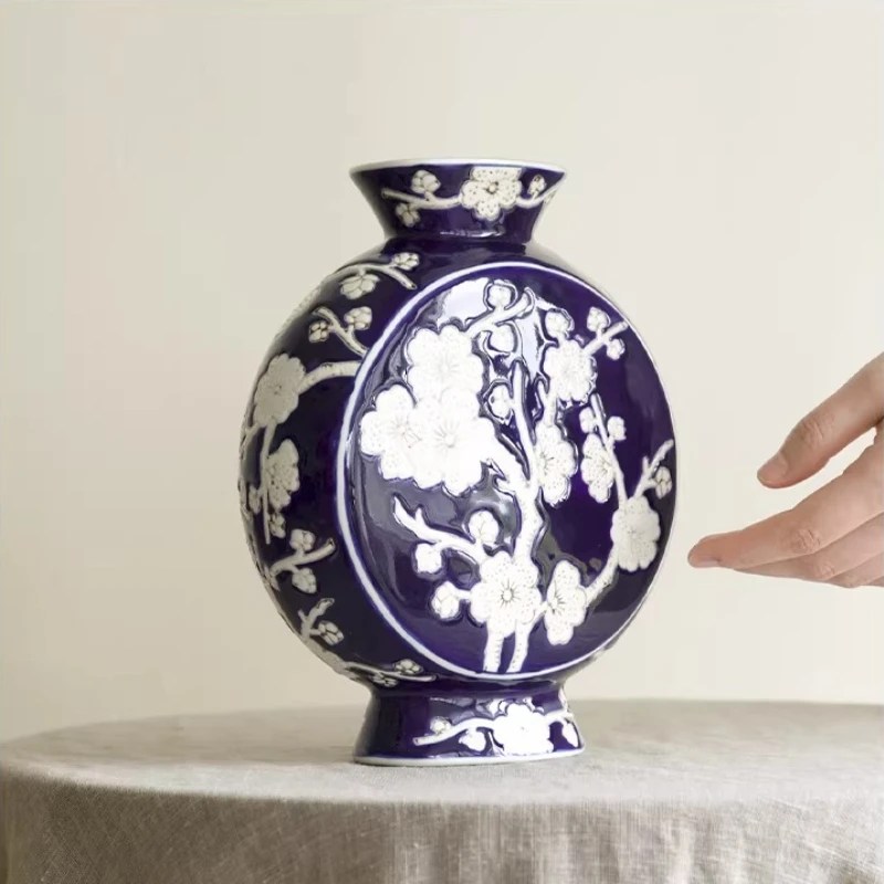 

Antique Blue White Porcelain Vase Hand-Painted Ceramic Ginger Jar Living Room Entryway Ornaments Table Centerpiece Display Pot