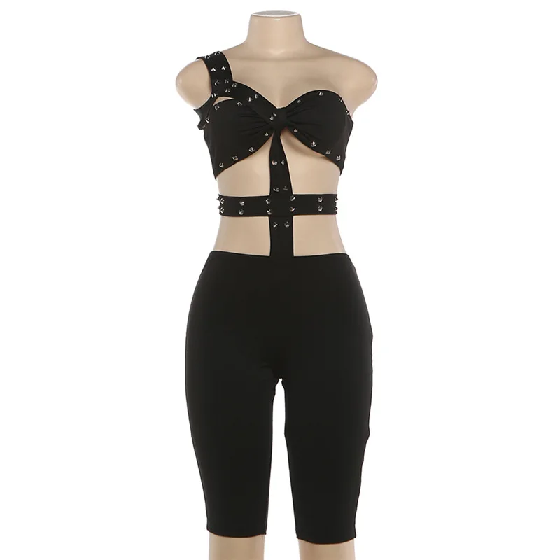 

Rivet Sexy Cutout Jumpsuits Womens Rompers 2026 Summer Fashion Ladies Strappy Bodycon Night Out Party Club Playsuits One Pieces