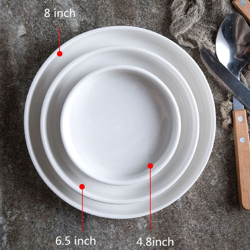 Pure White Strengthen Porcelain Serving Plate Round Western Steak Tray Snack Cake Dessert Flat Dinner Plate For Family Hotel