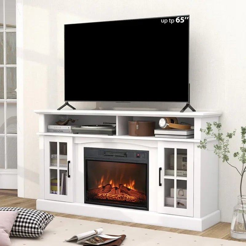 ZHENXIANG 58 in TV Stand with 23 Inch Fireplace,Electric Fireplace TV Console for TVs up to 65