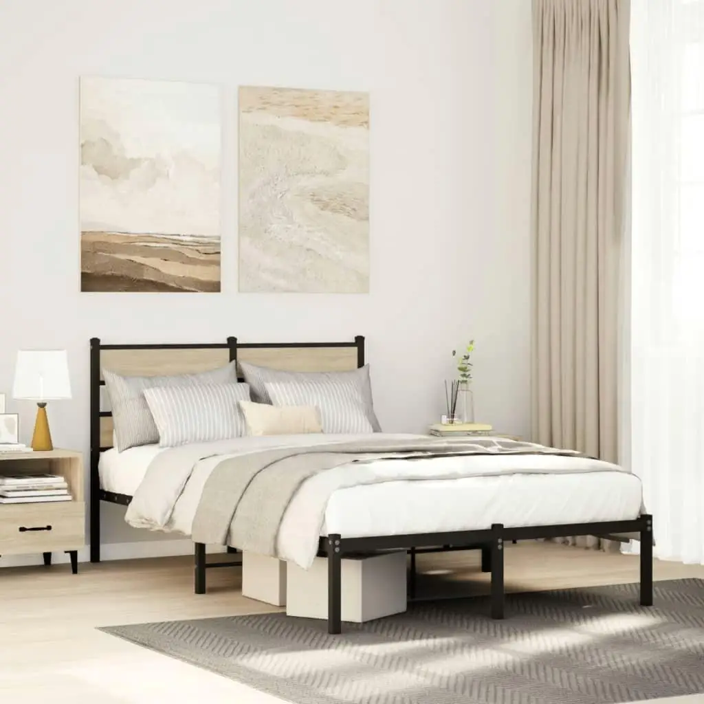 Sonoma Oak Metal Bed Frame 120x200 cm - Stylish & Durable Design, No Mattress Included