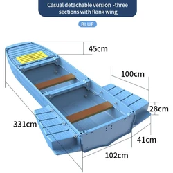 Casual Detachable Boat 331CM,3-section Collapsible PE Fishing Boat,with Flank Wing and Pontoon,Farming Boat