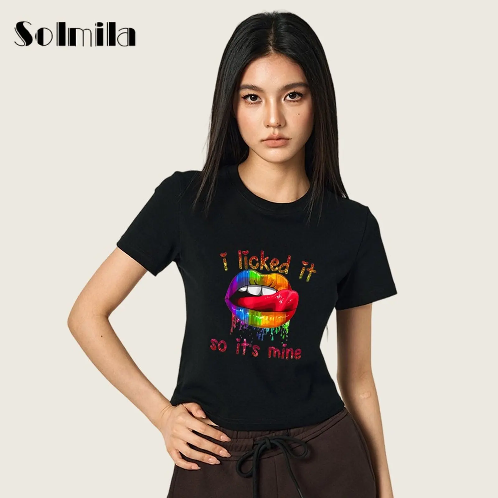 Daily Wear Top Slim Short Sleeve Tops Home Club Outfit Medium Stretch Fabric Regular Length T-Shirt Slim Fit Short Sleeves