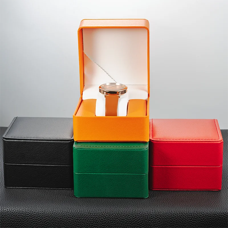 Caixa de armazenamento de relógio pu, caixa de exibição de relógio único, suporte de relógio de pulso, organizador de relógio de joias de viagem para presente masculino