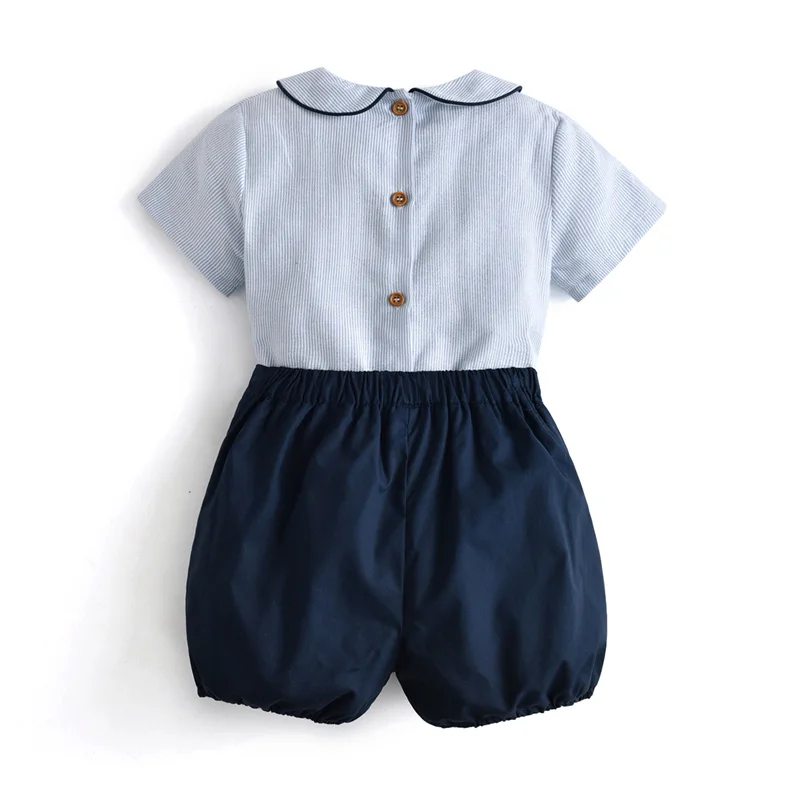 Clibeso Baby Spanish Clothes Set Boys Summer Outfits Children 2024 Boutique Clothing Shirts Navy Bloomers Peter Pan Collar