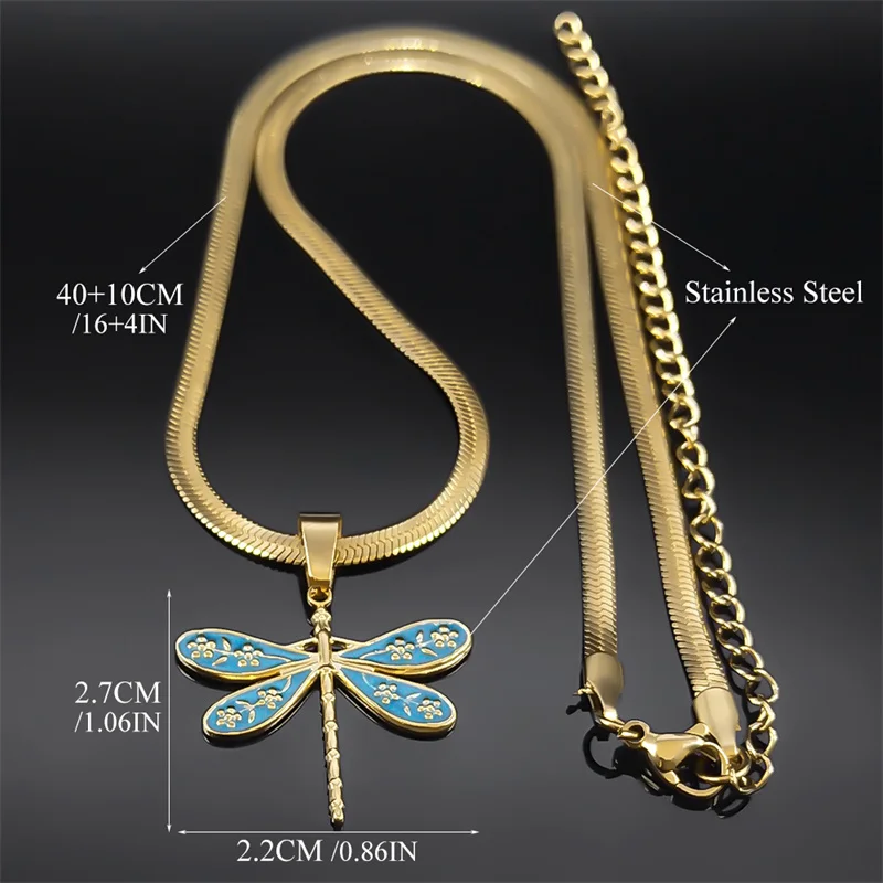 Vintage Personality Dragonfly Pendant Necklace For Women Stainless Steel Gold Color Clavicle Chain Necklaces Jewelry NZZZ402S04