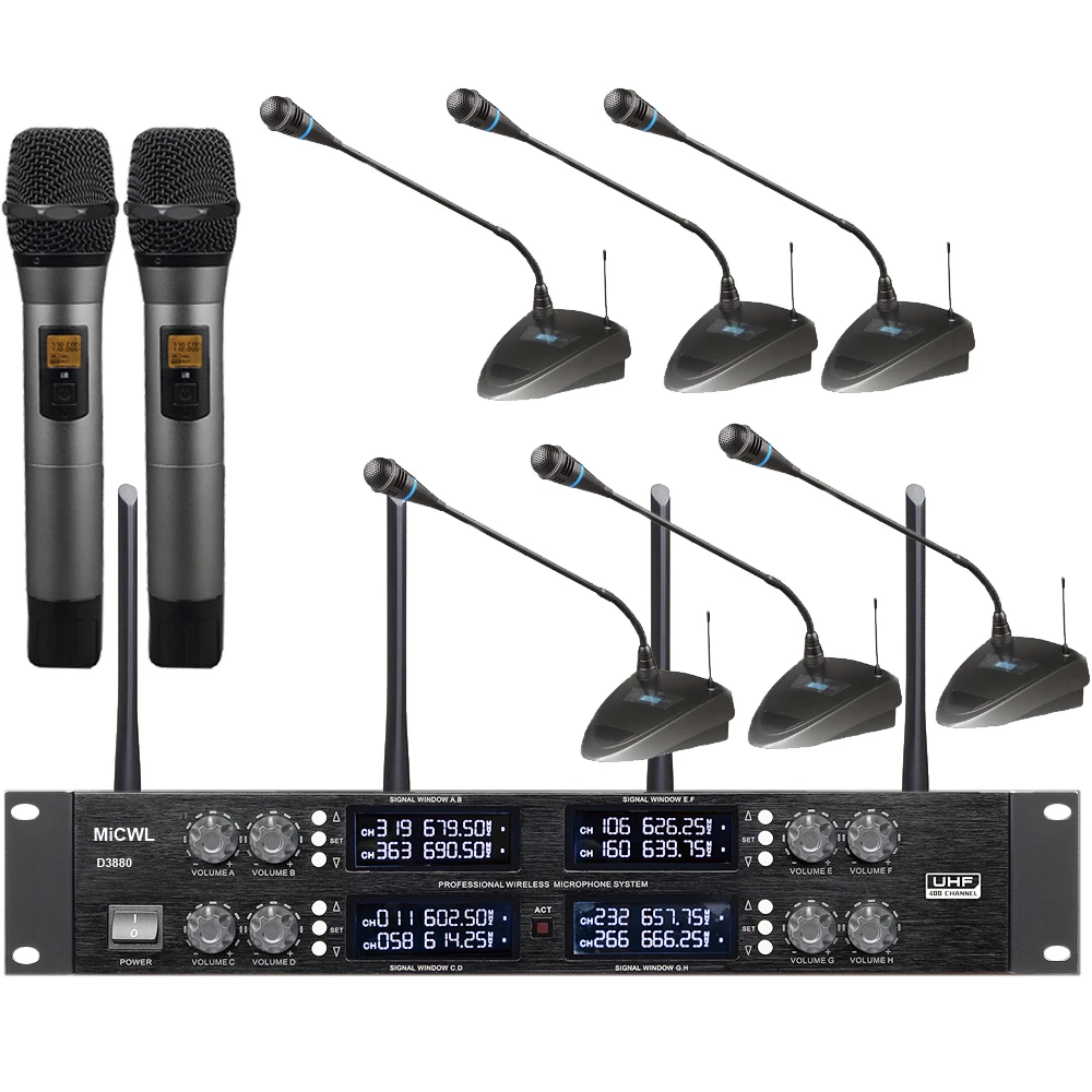 

MiCWL 6 Table + 2 Handheld Cardioid Conference Microphone System With 6 Gooseneck Desktop 2 Hand For Meeting Room Solutions 8CH