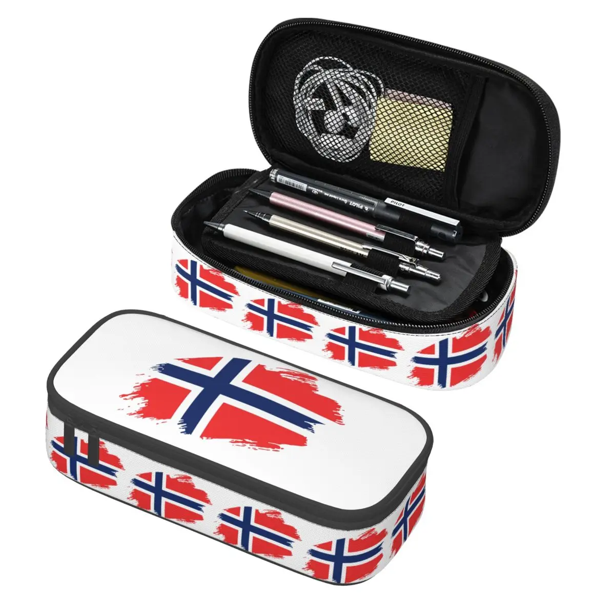 

Norway Flag Pencil Cases Pen Holder Storage Stationery Supplies Large Storage Pen Box Pencil Bag for Students