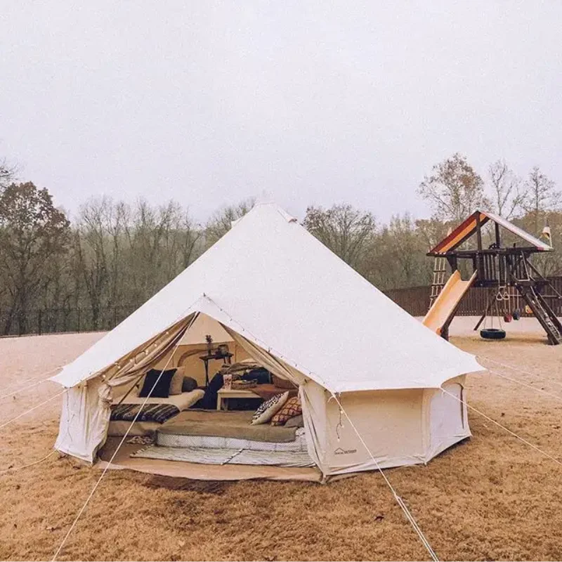 Waterproof Camping Tent, Cotton Canvas Yurt with Galvanized Steel Frame, 6 Person Family Tent