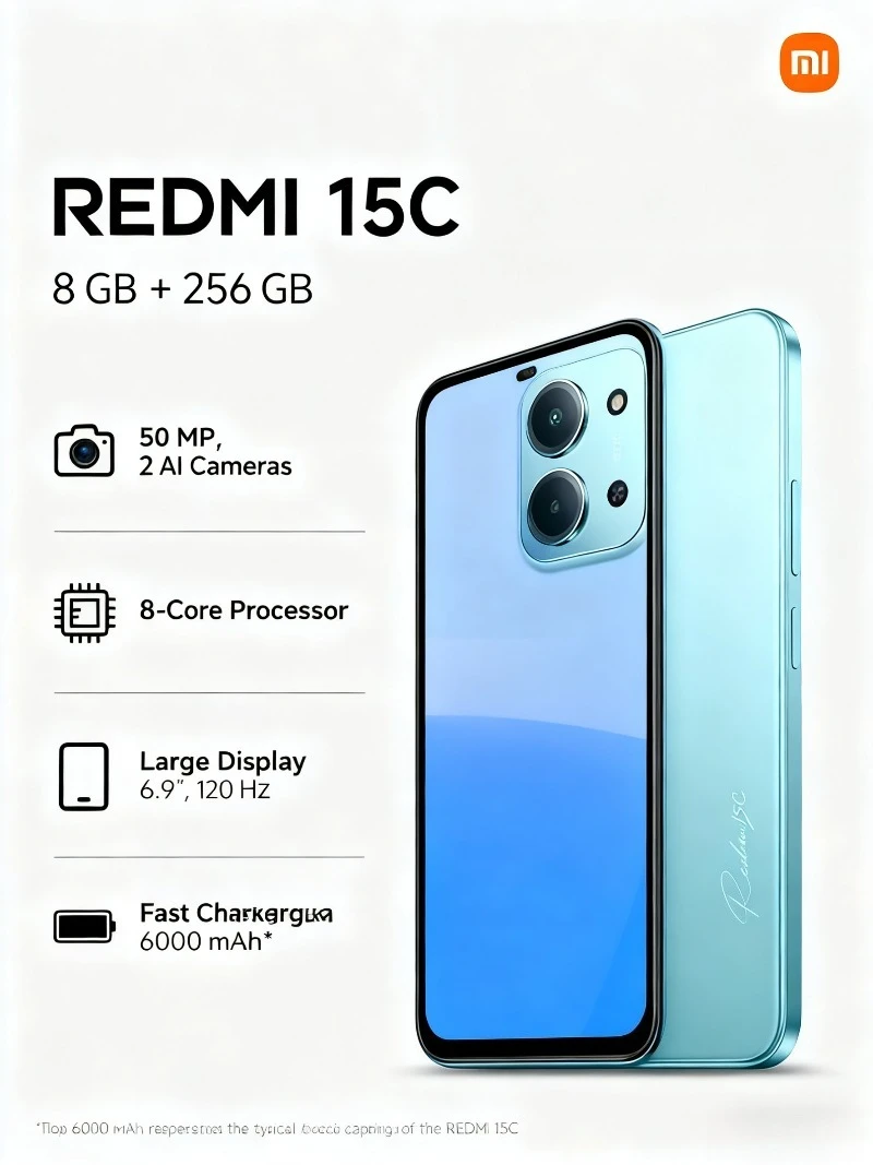Xiaomi Redmi 15C Versione 6,9 pollici 120Hz Alta frequenza di aggiornamento 50MP AI Fotocamera 33W Ricarica rapida Telefoni cellulari Smartphone