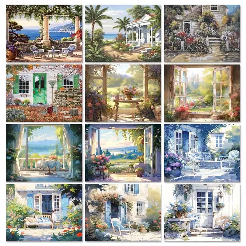 

599767 Frame Door Scenery Painting By Numbers For Adults Kits Landscape Canvas Painting Paint On Numbers For Living Room Deco