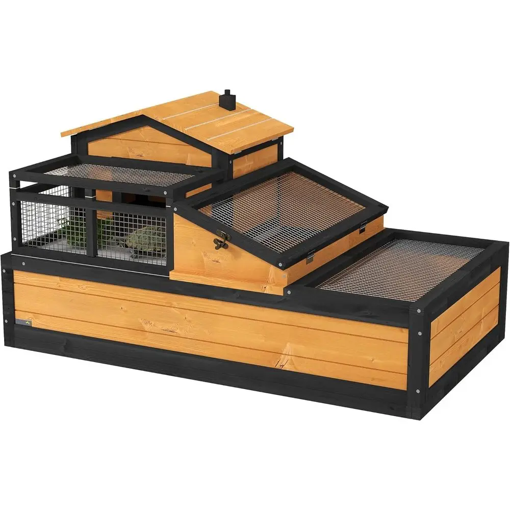 

Two-Story Wooden Tortoise Enclosure with Balcony, Ladder, and Openable Roof, Suitable for Indoor and Outdoor Use, 44 x 25.5 x 23