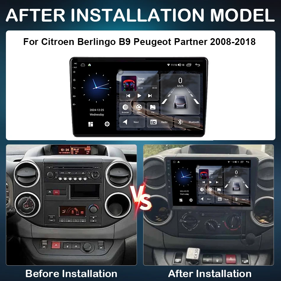 For Citroen Berlingo B9 Peugeot Panrtner 2008-2018 Android15 Car Radio Multimedia Player Stereo Auto Wireless Carplay Navigation