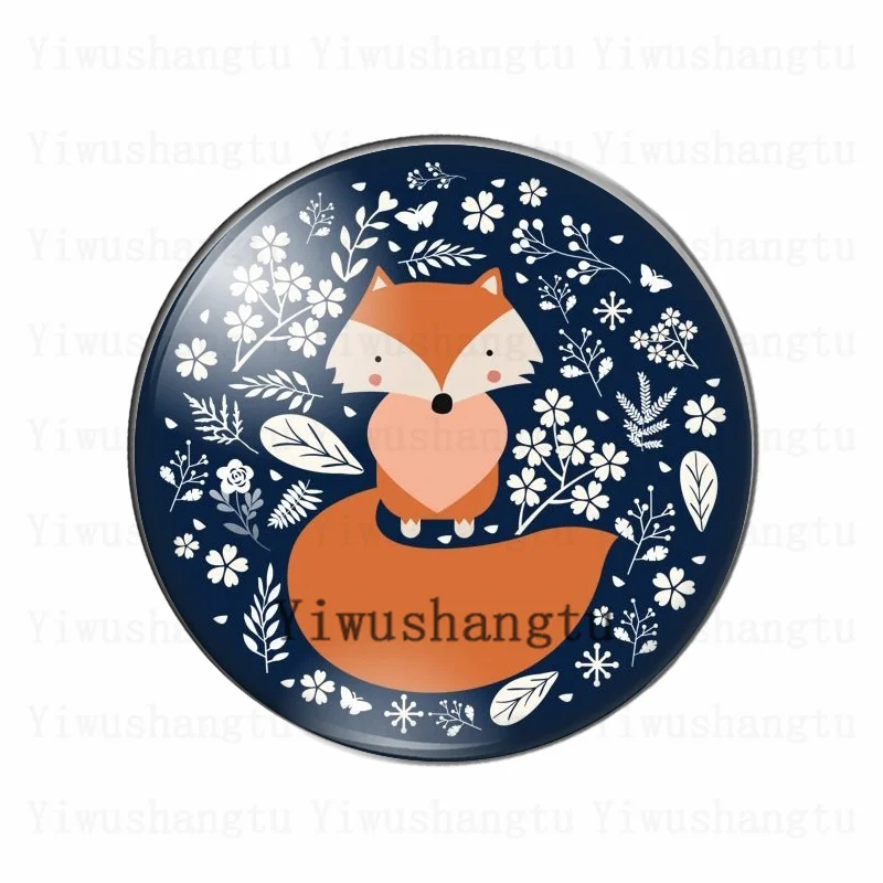 Cute cartoon animals Fox art painting 12mm/18mm/20mm/25mm Round photo glass cabochon demo flat back Making findings