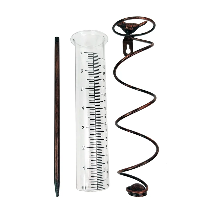 Capacity Glass Spiral Rain Gauge,Cast Iron Bird Hanging Rain Gauge,Garden Rain Water Meter Measuring with Metal Frame