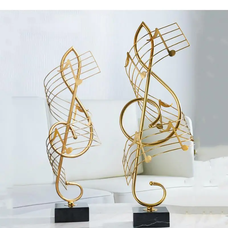 Metal Abstract Note Music Handicraft Furnishings Modern Home Decoration Golden Marble Base Decore Accessories Decor