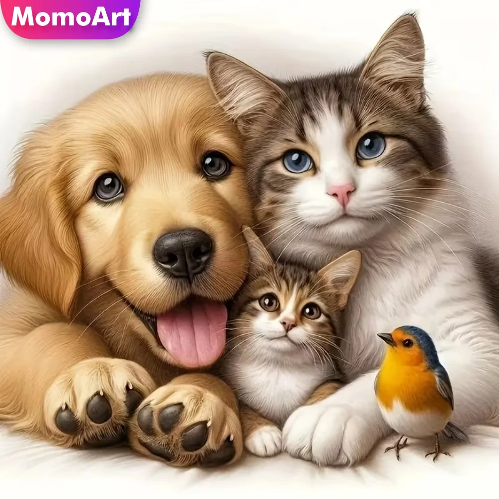Momoart Katzen-Diamantstickerei Tier-Gemälde Hund DIY Neue Kollektion Diamant-Mosaik Vogel Nadelarbeit Wohnzimmer-Kunsthandwerk