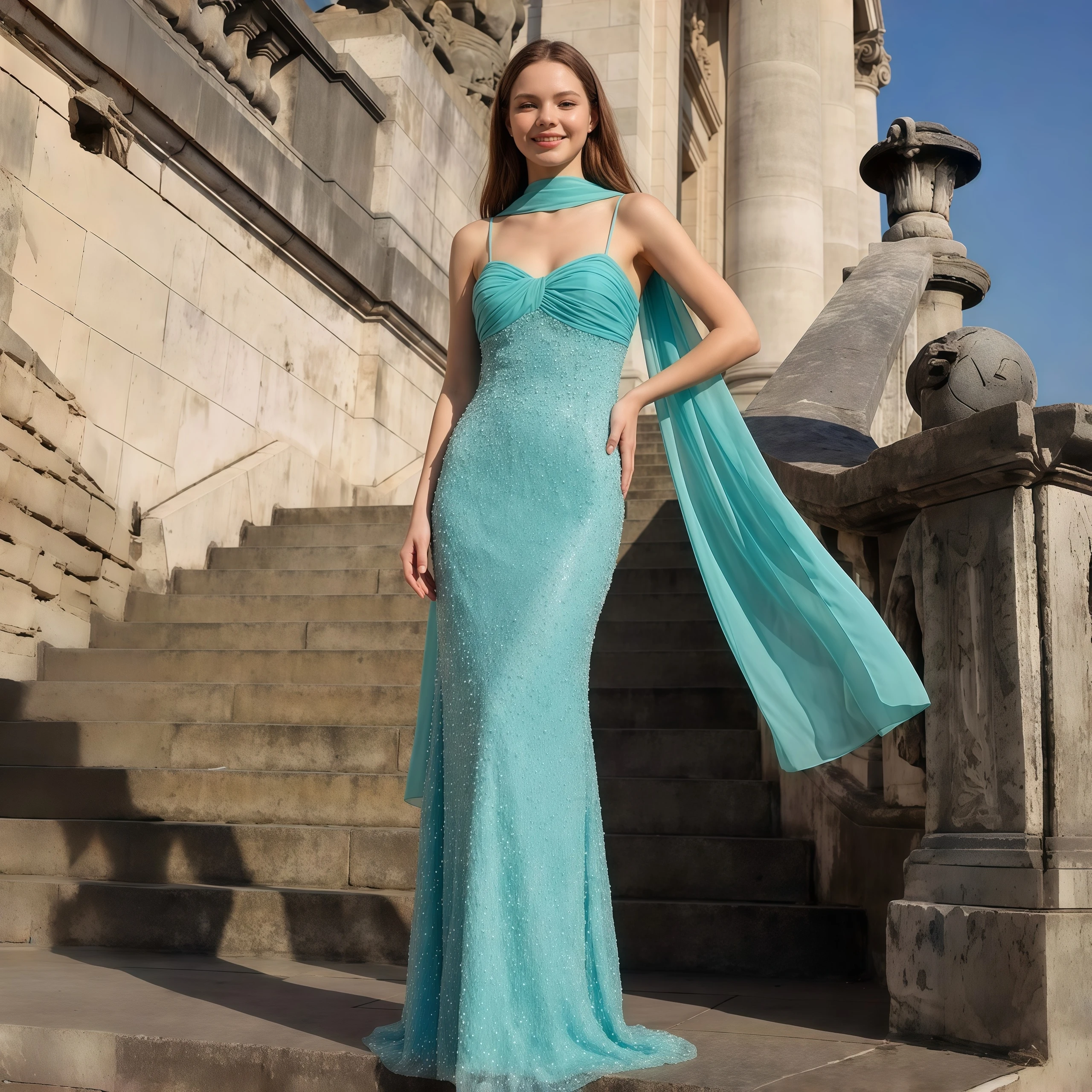 

Spaghetti Strap Beaded Mermaid Maxi Dress Blue Sweetheart Neck With Chiffon Scarf Evening Gown For Women Party Prom