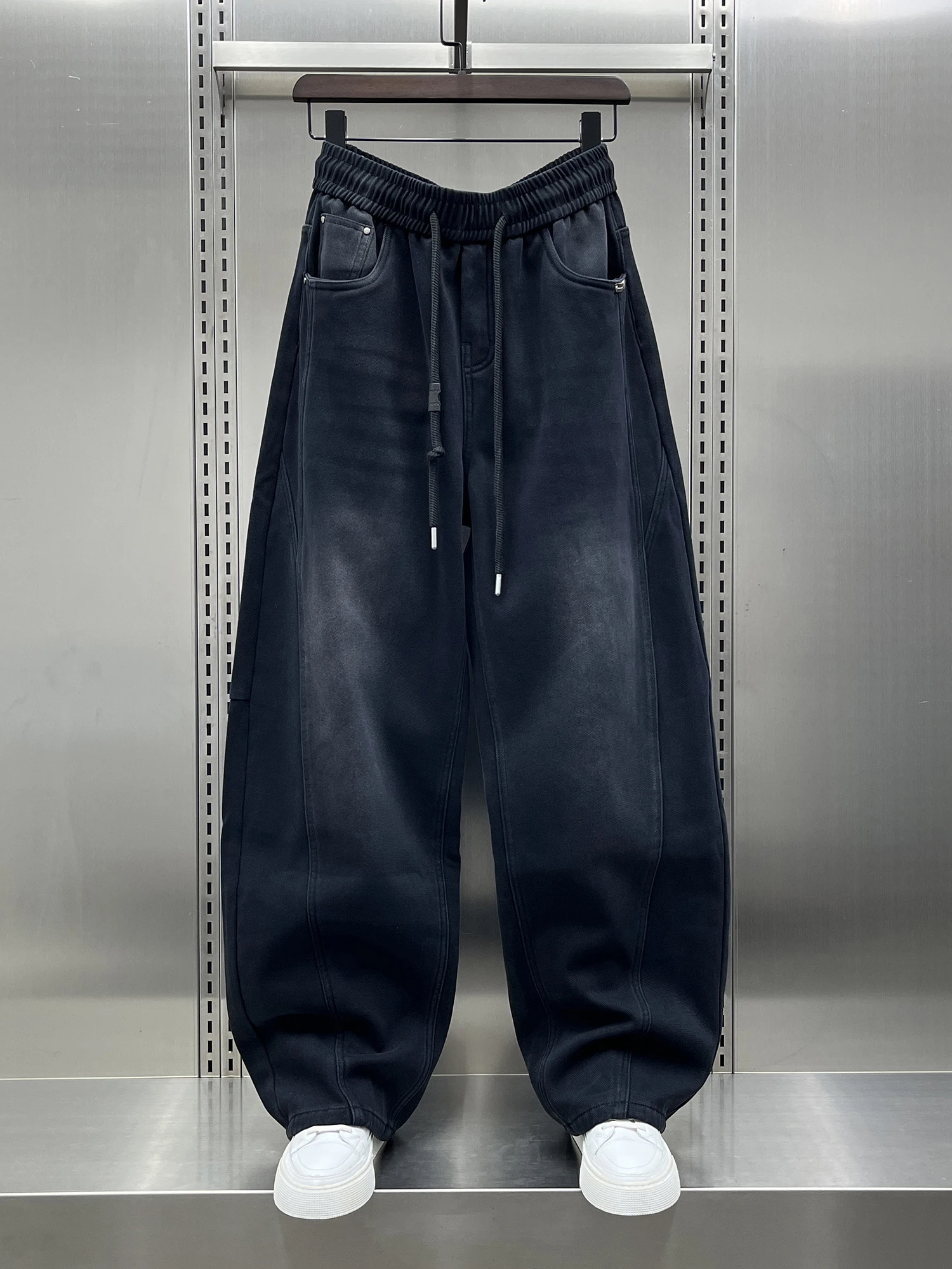 

American Retro Fleece Lined Loose Straight Leg Casual Jeans Men's Trendy Brand Denim Pants Autumn Winter New Arrival