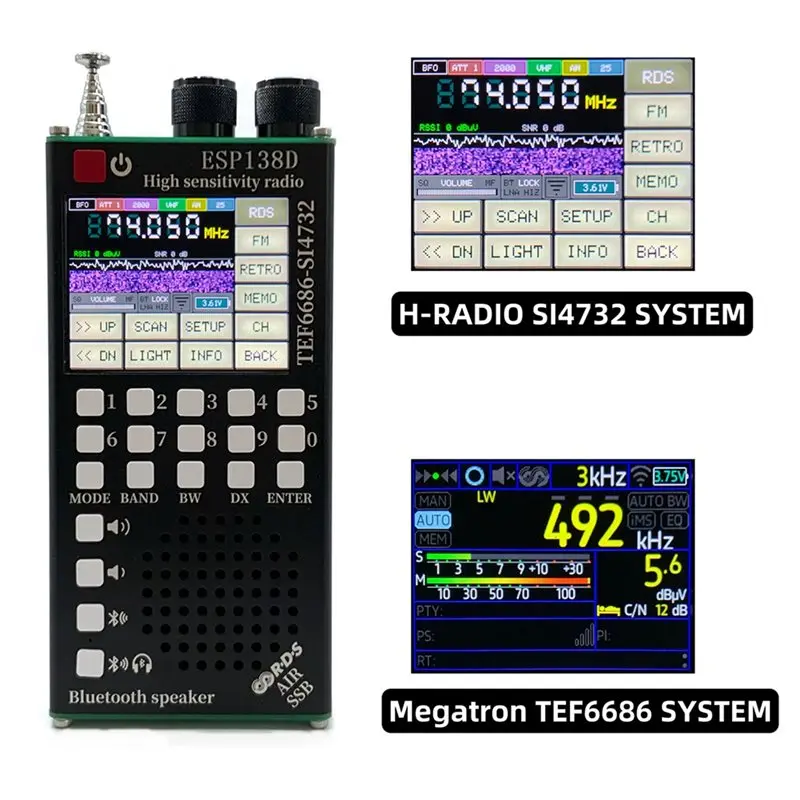 New ESP138D H-RADIO SI4732 Full Band FM AM SSB AIR Band Receiver + TEF6686 FM Receiver 2 In 1 Radio With Bluetooth - view 6