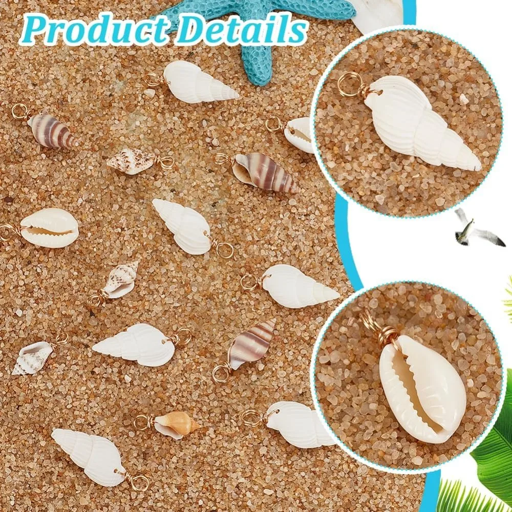 100 قطعة 4 أنماط قذيفة الطبيعية Charms المعلقات الصدف ربط ل قلادة سوار صنع المجوهرات محارة قذيفة موصلات عدة