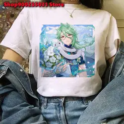 Genshin Impact Baizhu Cosplay Tshirt donna Y2K t-shirt grafica divertente Top femminile manica corta Hip Hop Tee Streetwear vestiti