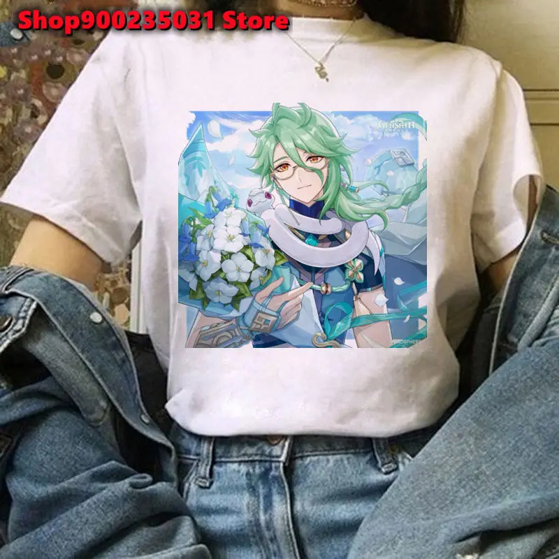 Genshin Impact Baizhu Cosplay Tshirt Women Y2K Graphic T-shirt Funny Top Female Short Sleeve Hip Hop Tee Streetwear Clothes