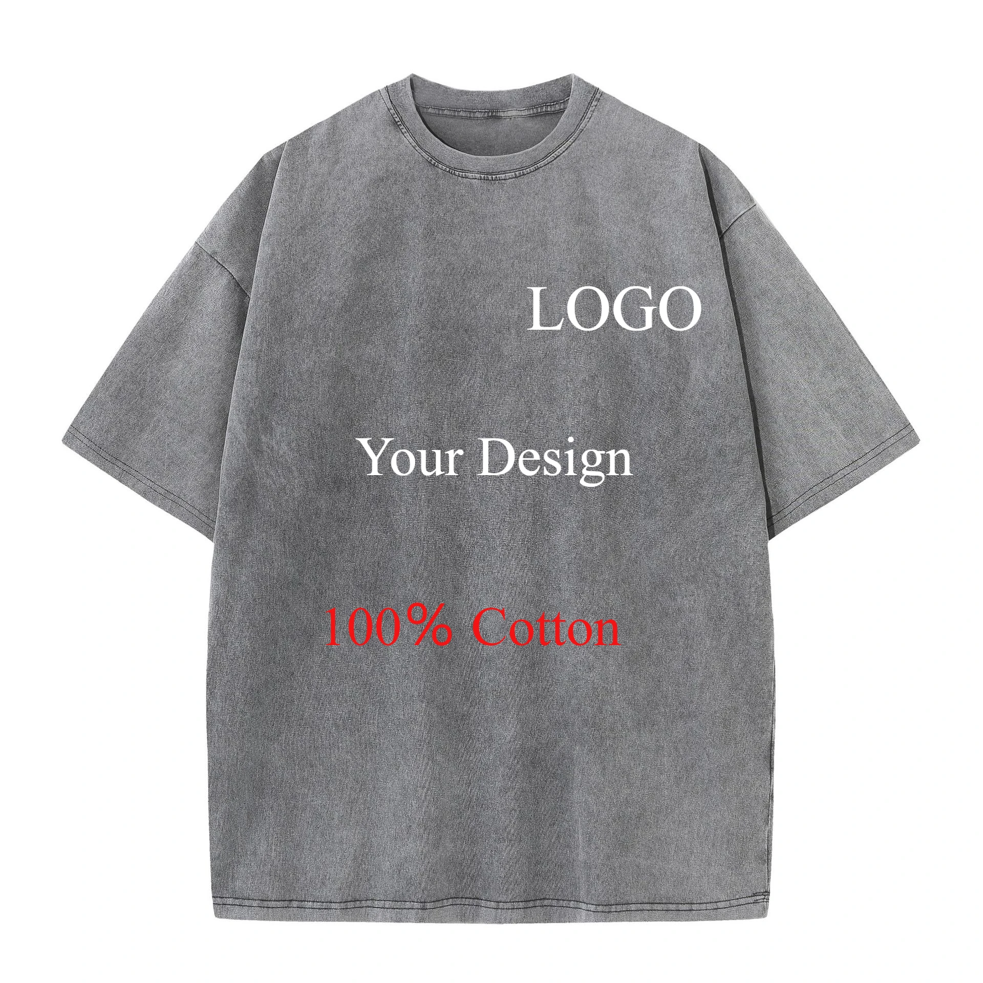 Custom Streetwear Vintage Washed Cotton Tee Oversized T-Shirt Retro Hip Hop Style 100% Cotton Personalized Design Men Clothing image 2