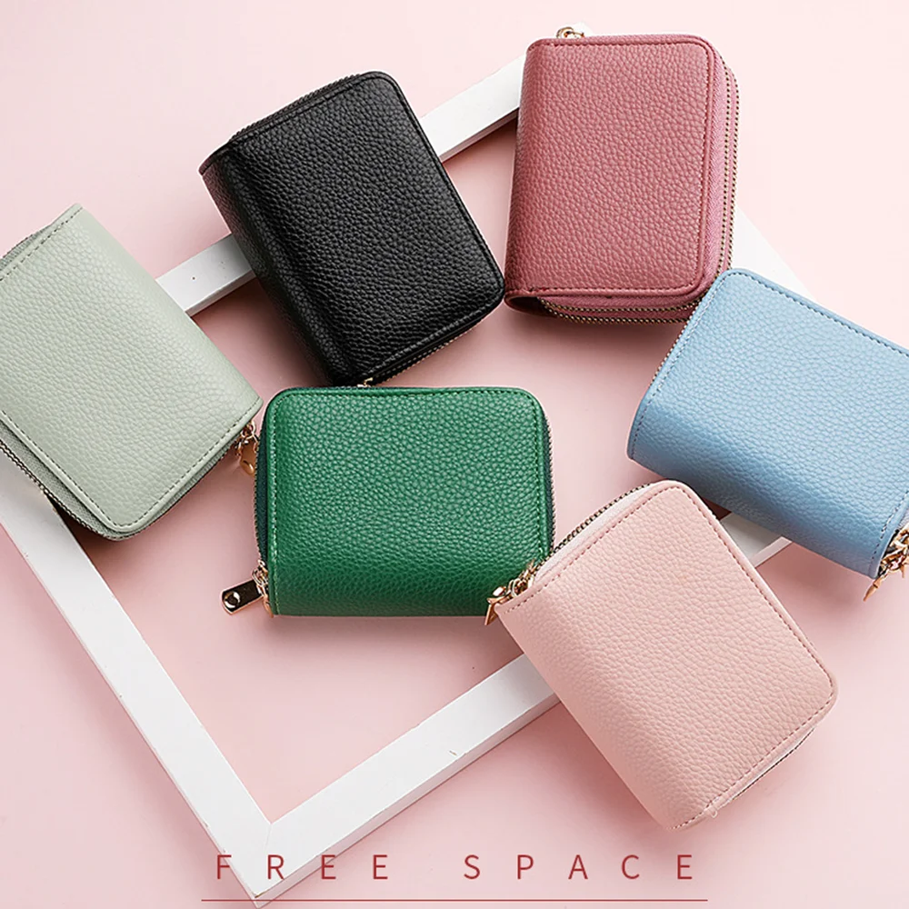 

Women Wallet Fashion Lychee Pattern Double Zipper Bank/ID/Credit Card Holder for Male Leather Multi Card Slot Coin Purses Clutch